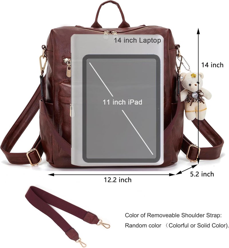 Soperwillton Women Backpack Purse Multipurpose Design Handbags Shoulder Bag PU Leather Travel bag Backpack Set 2pcs - Image 5